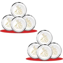 Classic Essentials CE-08 8 Pcs Stainless Steel Permanent Laser Peacock Design Dinner Plate Set (Pack of 5)-2