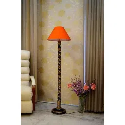 Tucasa Mango Wood Black &a; Gold Floor Lamp with Orange Conical Polycotton Shade, WF-66-image-15
