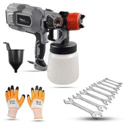 Hillgrove 550W 0.8 Litre Plastic DIY HVLP Paint Sprayer Gun with Gloves &a; 8 Pcs Double Open End Wrench, HGCM1288-5