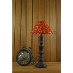 Tucasa Mango Wood Grey Table Lamp with 10 inch Polycotton Golden Circle Pyramid Shade, WL-142-image-28