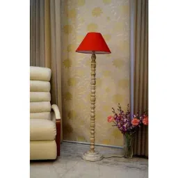Tucasa Classic White Mango Wood Floor Lamp with Red Conical Polycotton Shade, WF-86-image-46
