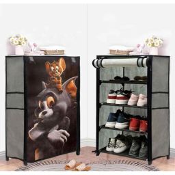 Glowsilk 4 Shelves Metal &a; Non-Woven Grey Modular Shoe Rack with Tom &a; Jerry Cartoon Print-image-38