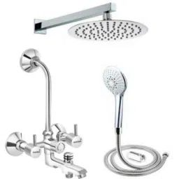 Gold Bell 398 Brass Silver Wall Mounted Chrome Finish 3 in 1 Bathroom Wall Mixer Set-image-86