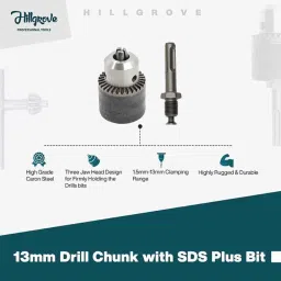 Hillgrove HGCM369M1 1200W 26mm Hammer Impact Drill Machine, 850W Angle Grinder, Drill Chunk, SDS Adapter, 5 Pcs SDS Plus Bits &a; 10 Pcs Drill Bits Combo, HGCM661 image 4