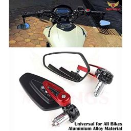 Miwings Cnc Alloy Stylish Design 2-Verson Mirror For Motorbike Rearview Side Handle Bar End Mirrors For All Universal Bikes (Left &a; Right, Pack Of 2, Red) image 4