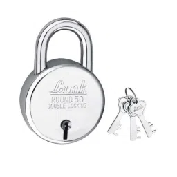 Link 50mm Steel Round Double Locking Padlock with 3 Silver Keys-picture-4