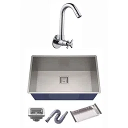 Spazio 24x18x10 inch Stainless Steel Silver Single Bowl Kitchen Sink with Brass Sink Cock Tap, Waste Coupling, Waste Pipe &a; Basket-picture-43