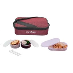 Carrolite 650ml Maroon &a; White Plastic Lunchbox, White_P-44 (Pack of 5)-image-94