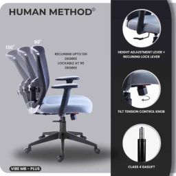 HUMAN METHOD VIBE MB-PLUS Medium Back Nylon Black &a; Grey Executive Chair with Adjustable Lumber Support, HMVS02-EL image 5