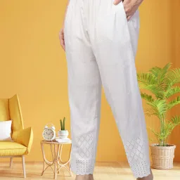 Women Relaxed White Viscose Rayon Trousers-image-83