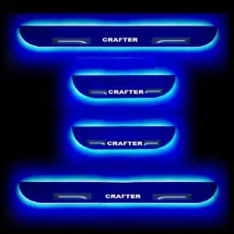 Car Accessories Hub 4 Pcs Acrylic Black Sill Scuff Plate Set with Blue LED for Volkswagen Crafter All Model-image-12