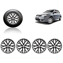 Auto Pearl 4 Pcs 14 inch ABS Black &a; Silver Press Type Fitting Car Wheel Cover Set for Mahindra Varito-image-96