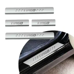Car Accessories Hub 4 Pcs Stainless Steel Silver Car Footstep Sill Plate Set without LED for Tata Tiago EV All Model-image-76