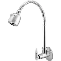 Prestige Slim Brass Chrome Finish Silver Flexible Sink Cock with Wall Flange-image-55