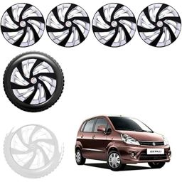 Auto Pearl 4 Pcs 13 inch Black &a; Silver ABS Press Type Hubcap Wheel Cover Set with Retention Ring for Maruti Suzuki Estilo Type2-picture-19