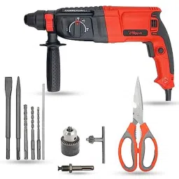 Hillgrove 1200W Forward &a; Reverse Rotation Hammer Impact Drill Machine with 5 Pcs SDS Plus Bit, Drill Chuck, SDS Adapter &a; Scissior, HGCM1252-14