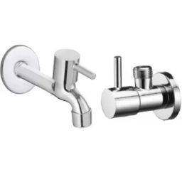 Senkiddpro Turbo Stainless Steel Chrome Finish Wall Mounted Angle Cock &a; Long Body Tap Combo-image-7