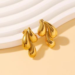 Gold-Toned Abstract Teardrop Shaped Stud Earrings for Women & Girls Stainless Steel Stud Earring-1