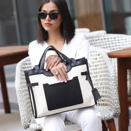 LA ELLORE Vegan leather Structured Handheld Bag with Fringed-image-45