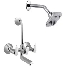 IRIS Slim 2 Pcs Brass Chrome Finish Wall Mixer &a; Grand Shower Head Set-image-89