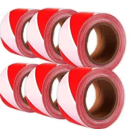 Singhal 150m 3 inch Red &a; White Polypropylene Safety Warning Tape for Barricading Area (Pack of 6)-44
