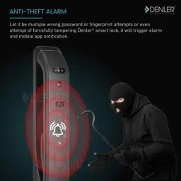 Denler DL04 Black Digital Smart Door Lock with 3D Face ID, Video &a; Unlock from app, Dual Battery, Wi-Fi, Unlock Using App, Fingerprint, RFID Card, PIN &a; Key image 5