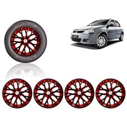 Auto Pearl 4 Pcs 14 inch ABS Black &a; Red Press Type Fitting Car Wheel Cover Set for Mahindra Varito-18