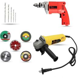 Hillgrove 850W Angle Grinder, 500W 10mm Drill Machine, 5 Pcs Wheel &a; 5 Pcs Masonry Drill Bits Combo, HGCM905-37