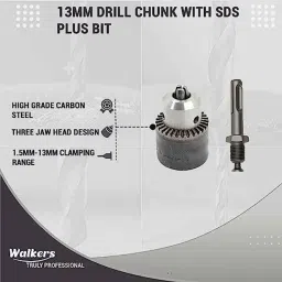 Walkers 1200W Forward &a; Reverse Rotation Hammer Impact Drill Machine with 5 Pcs SDS Plus Bit, Drill Chuck, SDS Adapter &a; Electrical Tape, WKCB395 image 3