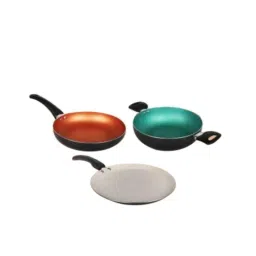 Sigri-Wala 3 Pcs 1.5 Litre Aluminium Multicolour Non-Stick Coated Cookware Combo Set-picture-29