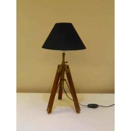Tucasa Mango Wood Brown Tripod Table Lamp with Polycotton Black Shade, P-68-35