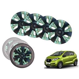 Auto Pearl 4 Pcs 13 inch Black &a; Green ABS Press Type Hubcap Wheel Cover Set with Retention Ring for Datsun RediGo-image-83