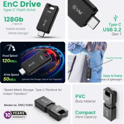 EVM EnC Type C Flash Drive USB 3.2 Gen 1 128 GB OTG Drive Compatible with Mobile USB 3.0 Plastic Case image 2