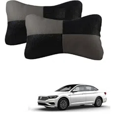 Kozdiko 2 Pcs Leather Grey &a; Black Neck Rest Car Cushion Pillow Set for Volkswagen Jetta (2015-Present)-picture-2