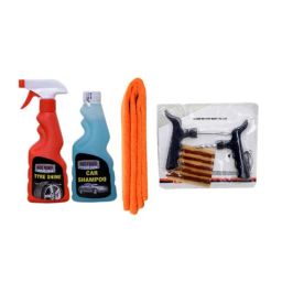 Indopower Ff635 250ml Tyre Shiner Spray, 250ml Car Shampoo, Orange Microfiber Cloth &a; Tubeless Smart Panchar Kit, AHh637-image-66
