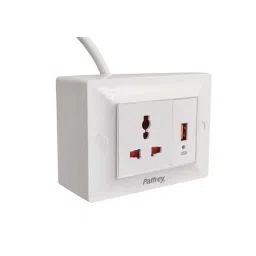 Palfrey 5A Single Socket White Polycarbonate Electric Extension Board with USB Socket &a; 8m Wire, 3USB8M-image-97