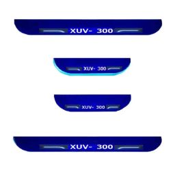 Car Accessories Hub 4 Pcs Acrylic Black Sill Scuff Plate Set with Blue LED for Mahindra Xuv300 All Model-24