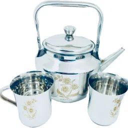 ARTHA S.S. Laser Printed Kettle 1 Ltr With 2 Cups 200 Ml Each Jug Glass Set image 3