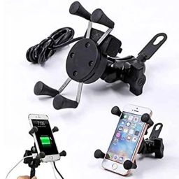 AOW Bike X-Grip Mobile Phone Holder with USB Charger for Honda Dio 110 (Mirror Fitting)-11