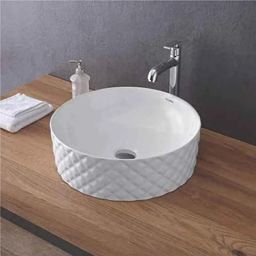 Generic 16x16 inch Most White Table Top Wash Basin/Glossy Finish/Counter Top/Table Top Bathroom Sink/Super White Color/Thin Rim (Aron, 420x420x140mm-80