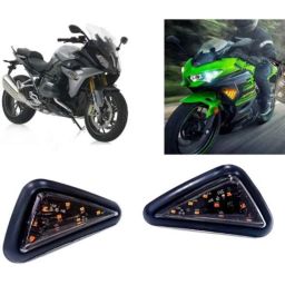 Auto Pearl 2 Pcs 12V Black Bike Side LED Indicator Light Set for BMW GS A04, A04-11