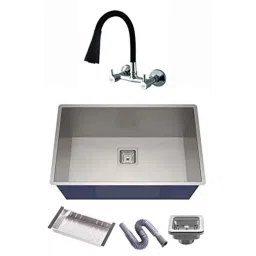 Spazio Garnet 24x18x10 inch Stainless Steel Silver Matt Finish Single Bowl Kitchen Sink with Smart Flexible Sink Mixer, Waste Coupling, Waste Pipe &a; Fruit Basket-picture-32