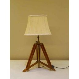 Tucasa Mango Wood Brown Tripod Table Lamp with Polycotton Off White Shade, P-15-image-70
