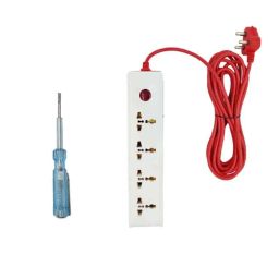 Hillgrove HGCM304M1 10A 4 Socket 1 Switch White Power Extension Board with Analog Line Tester, HGCM574-40