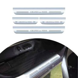 SureStrive 4 Pcs Stainless Steel Silver Footstep Sill Plate Set without LED for Hyundai I10-Grand Nios All Model-image-4