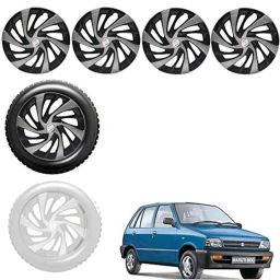 Auto Pearl 4 Pcs 12 inch Black &a; Silver ABS Press Type Hubcap Wheel Cover Set with Retention Ring for Maruti Suzuki 800-image-29