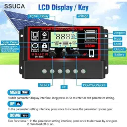 SSUCA 12/24V 10A Intelligent Battery Regulator Solar Charge Controller for Solar Panel with LCD Display &a; USB Port image 4