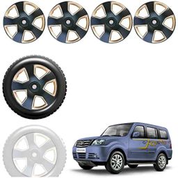 Auto Pearl 4 Pcs 15 inch Black &a; Golden ABS Press Type Hubcap Wheel Cover Set with Retention Ring for Tata SumoGrande-image-34