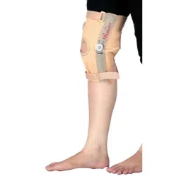 Bodycare Cotton &a; Elastic Beige Knee Support with Hinge, RP-3504, Size: S-2