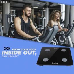 Tracky 150kg Black Tempered Glass Portable Smart Weighing Scale with 4 Electrodes, 13 Essential Body Parameters &a; LED Backlight, TR-CS20Q image 3